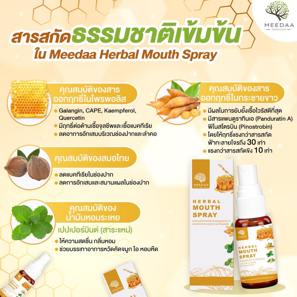 ภาพสินค้ายับยั้งเชื้อไวรัส สเปร์ยพ่นคอ Meedaa Herbal Mouth Spray สเปรย์พ่นคอกระชายขาว สารสกัดกระชายขาว+โพรพอลิส จากร้าน meedaashop บน Shopee ภาพที่ 5