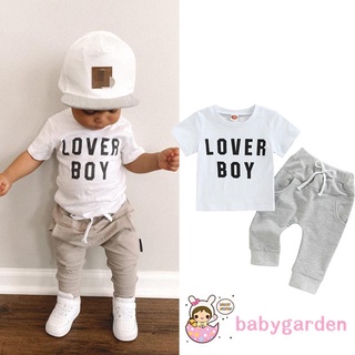 Babygarden ชุดเสื้อยืดคอกลม แขนสั้น พิมพ์ลายตัวอักษร กางเกงขายาว สีพื้น สําหรับเด็กผู้ชาย อายุ 0-3 ปี