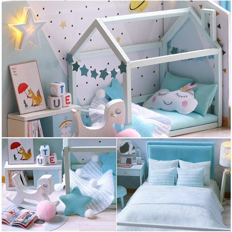 cutebee-บ้านตุ๊กตา-diy-บ้านตุ๊กตาจิ๋ว-โมเดลห้องนอน-ตัวต่อเลโก้-บล็อกตัวต่อ-บ้านกระดาษ-พร้อมที่ครอบกันฝุ่น