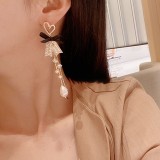 925 silver needle Japanese and Korean style bow tassel earrings with diamonds pearls digital love star earrings temperam