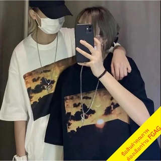 พร้อมส่ง เสื้อคู่รักชายหญิงไซส์ใหญ่ oversize เสื้อผ้าแฟชั่นเกาหลี เสื้อยืดโอเวอร์ไซส์ผู้หญิง สกรีนลายวินเทจ คอกลมแขนสั้น