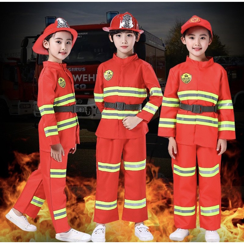 ภาพหน้าปกสินค้าพร้อมส่งจากไทย ครบเซท ชุดดับเพลิง ชุดนักดับเพลิง ชุดดับเพลิงเด็ก ชุดอาชีพ ดับเพลิง (k010)