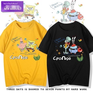 ผ้าฝ้าย SpongeBob SquarePants ร่วมเสื้อยืดผู้ชายอินเทรนด์หลวม star ปู boss octopus brother แขนสั้นคู่แฟนชุด เสื้อยืดคอกล