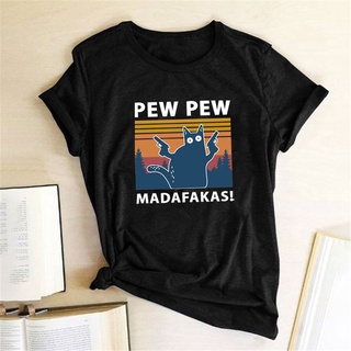 【hot sale】เสื้อยืดคอกลม พิมพ์ลายกราฟิก Pew Pew Madafakas ทรงหลวม สไตล์ฮาราจูกุ แฟชั่นฤดูร้อน สําหรับผู้หญิง