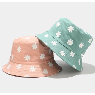หมวกบักเก็ต ป้องกันแดด ลายดอกไม้ สองด้าน สไตล์เกาหลี แฟชั่นฤดูร้อน สําหรับผู้หญิง