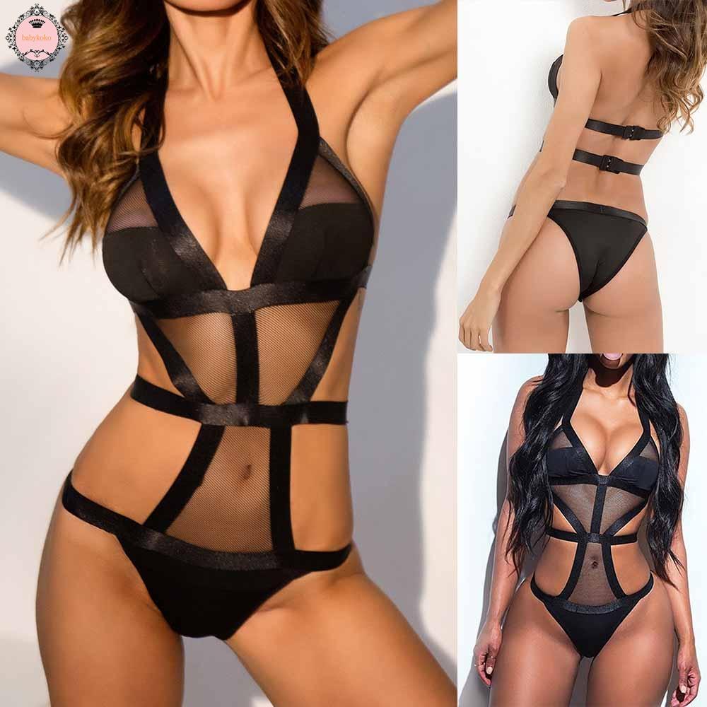 womens-sleepwear-seduction-bandage-black-bodysuit-charming-corset-cutout