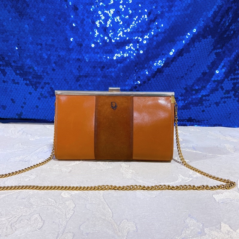 christian-dior-brown-leather-shoulder-bag-vintage-แท้