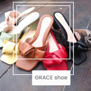 GRACE โบว์เล็กSET 2 รองเท้าผู้หญิง ไซส์ 36-43 แตะส้นสูง  2 นิ้ว รองเท้าแฟชั่น น่ารัก ไซส์42, 43