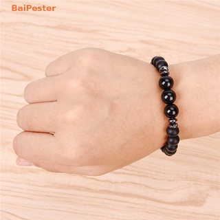 [BaiPester] Fashion Mens Black Tourmaline Matte Agate Stone Protection Yoga Beaded Stretch Bracelet