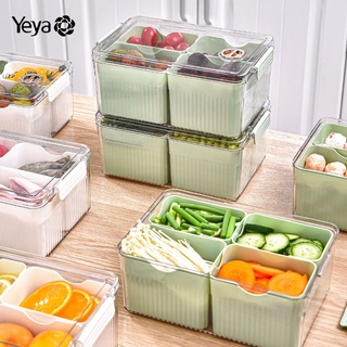 YE YA ใหม่ กล่องเก็บของในครัวเรือนสไตล์ญี่ปุ่น ตู้แช่เย็นสี่ช่องแบบใส กล่องเก็บของสำหรับเตรียมผักและผลไม้ กล่องเก็บของในตู้เย็น