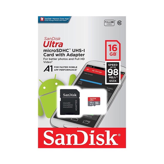 ภาพสินค้า. SanDisk Ultra Micro SD Card 16GB 98mb/s 653x Class10 ใส่โทรศัพท์ กล้องติดรถ กล้องถ่ายภาพ กล้องวงจรปิด. จากร้าน carco บน Shopee ภาพที่ 3