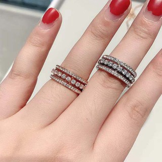 [S925] แหวนแฟชั่น สามวง สีโรสโกลด์ เรียบง่าย สําหรับผู้หญิง