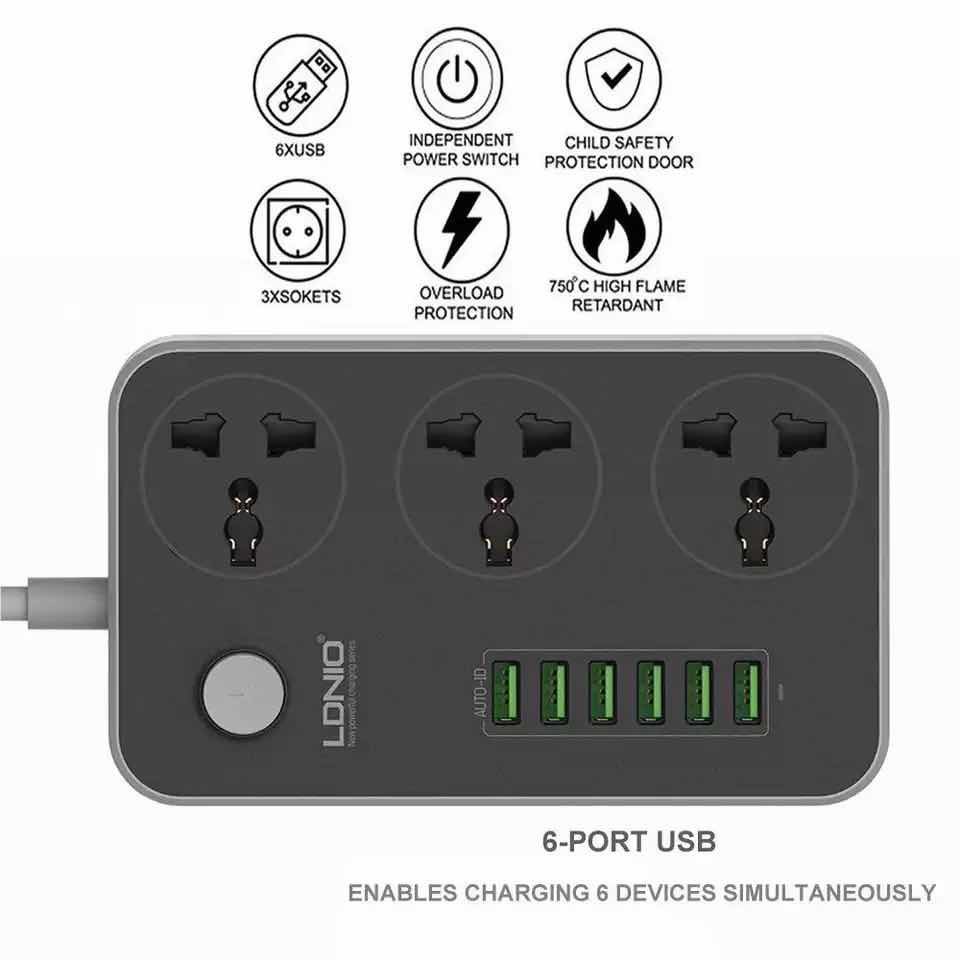 ของแท้-ปลั๊กไฟ-ปลั๊กพ่วง-ldnio-sc3604-6-usb-power-strip-with-3-ac-6-usb-ports-2m-รับประกัน1ปี