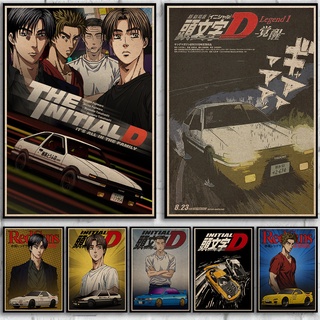 โปสเตอร์กระดาษคราฟท์ ลายแอนิเมชั่น Initial D คุณภาพสูง สไตล์ญี่ปุ่นเรโทร สําหรับตกแต่งห้องนั่งเล่น บาร์