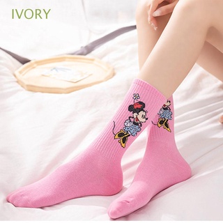 สินค้า Ivory ถุงเท้าผ้าฝ้าย ระบายอากาศ ลายการ์ตูนมิกกี้เมาส์น่ารัก สไตล์เกาหลี ฮาราจูกุ สีพื้น ใส่สบาย สําหรับผู้หญิง