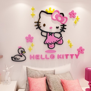 Kt สติกเกอร์อะคริลิค ลายการ์ตูน Hello Kitty 3d สามมิติ สําหรับติดตกแต่งผนังห้องนอนเด็ก หอพัก