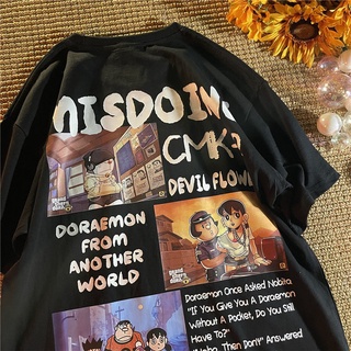 เสื้อยืดโอเวอร์ไซส์▥ผ้าฝ้าย 100% อเมริกันย้อนยุคการ์ตูนพิมพ์เสื้อยืดแขนสั้นผู้ชายหลวมทุกการแข่งขัน INS เทรนด์ยอดนิยมเสื้