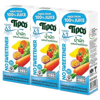 (แพ็ค 3)Tipco Fruit &amp; Vegetable Juice No Sweetener ทิปโก้ น้ำผักผสมน้ำผลไม้รวม100% สูตรหวานน้อย 180 มล.