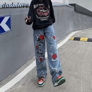 DaDulove💕 New American Ins Retro Floral Embroidery Jeans Niche Loose Wide Leg Pants Fashion Womens Clothing