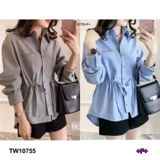 Set 2 ชิ้น เสื้อเชิ้ตแขนยาวผ้าไหมอิตาลี่ แต่งรูดเชือก + กางเกงขาสั้นสีดำ **สอบถามก่อนสั่งซื้อ**