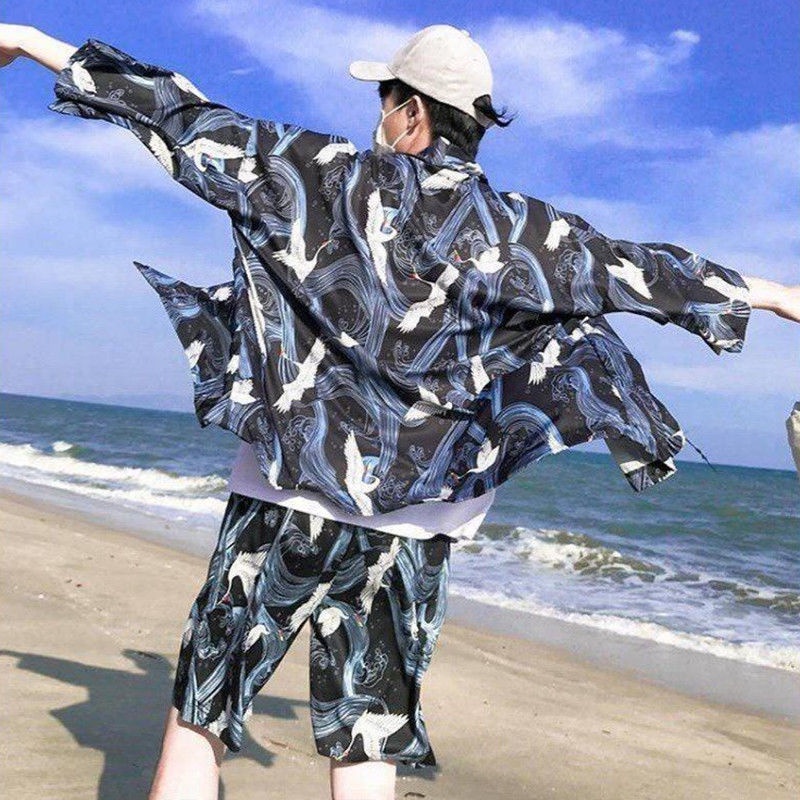 ภาพสินค้าราคาส่ง2ชุดขึ้นไป Kimono Men 1920 ชุดเซตเสื้อคลุมกิโมโนชาย+กางเกง ชุดเซตกางเกงขาสั้น ชุดสไตล์ญี่ปุ่น ชุดเดินชายหาด จากร้าน mno.9 บน Shopee ภาพที่ 1