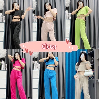 Elves✨พร้อมส่ง✨   ชุดเซ็ต เสื้อครอปแขนสั้น+ กางเกงขายาว สีจี๊ดจ๊าด ต้อนรับซัมเมอร์ ~DX-1127~ 09