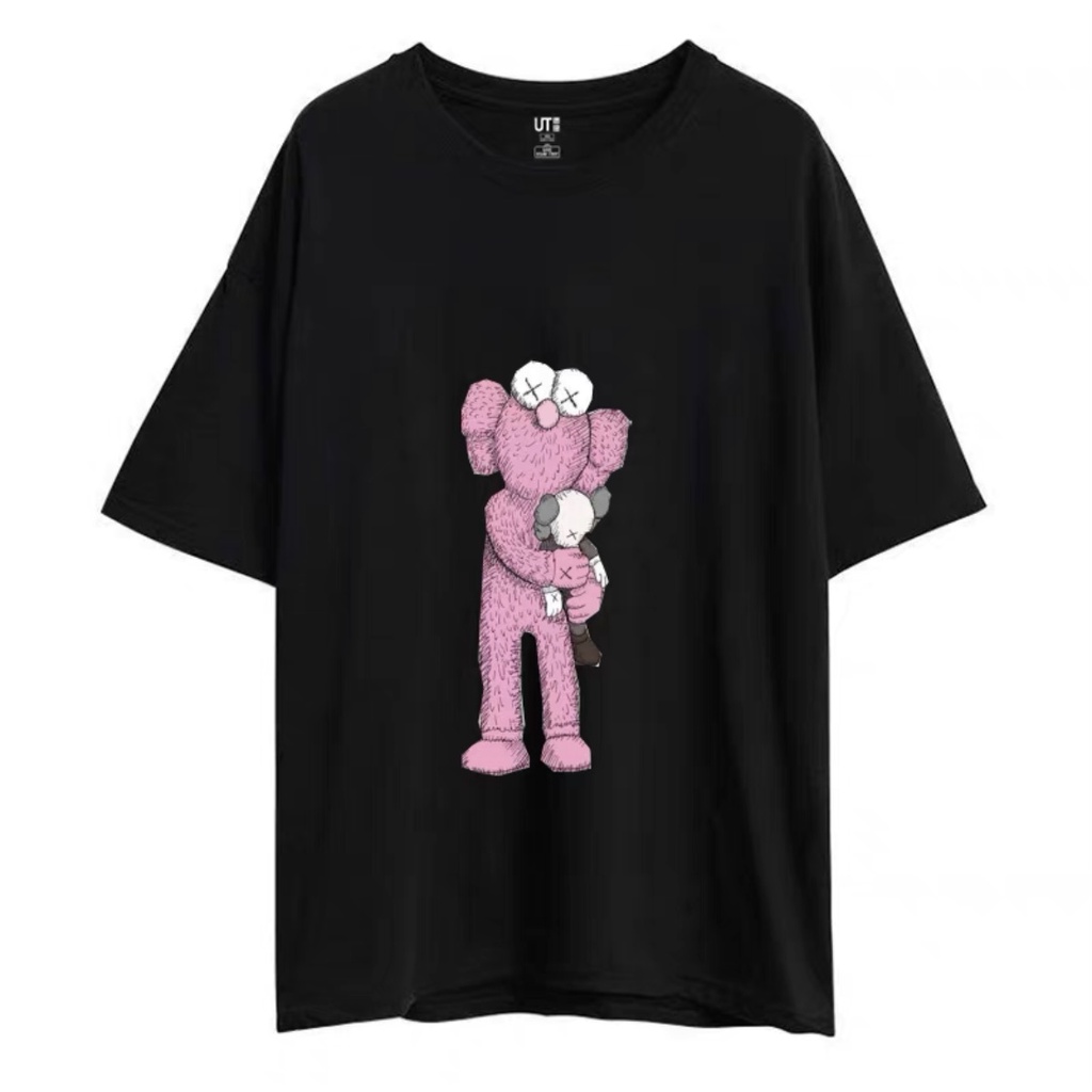 เสื้อยืดสีขาวuniqlo-short-sleeved-t-shirt-round-neck-cartoon-print-loose-style-men