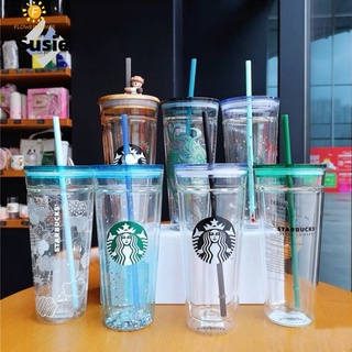Starbucks straw CUP Limited Edition สีดำและโปร่งใสพร้อมไซเรนโลโก้ชุดถ้วยกาแฟ700มล./470มล.แฟชั่นเย็นถ้วยแก้วน้ำขวด flowerdance