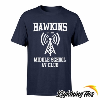 เสื้อยืดผ้าฝ้ายพิมพ์ลายคลาสสิก เสื้อยืด พิมพ์ลาย Hawkins Middle School AV Club