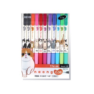 JAVA NAONG SET 11 ด้าม ปากกาลูกลื่น 0.38 ลายแมวน่ารักๆ