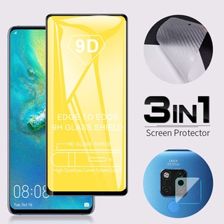 3 in 1 ฟิล์มกระจก ปกป้องเต็มจอ 9D สำหรับ + ฟิล์มเลนส์กล้อง + ฟิล์มป้องกันด้านหลัง Huawei Honor 8X Y7A Y7 Y9 2019 Prime Y9S Y7P Y5P Y6P