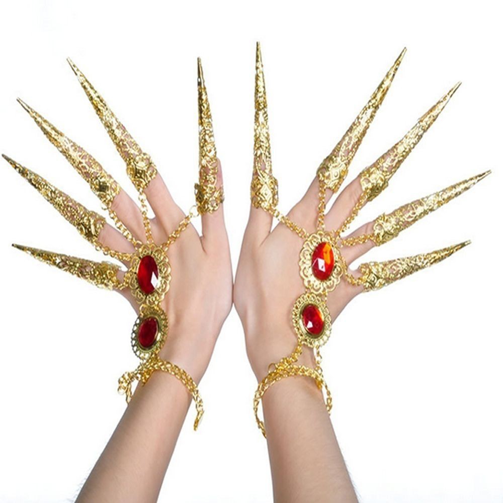 ภาพหน้าปกสินค้าเล็บปลอมสวมนิ้วมือ พร้อมสร้อยข้อมือ สีทอง เครื่องประดับสำหรับสตรี 1ชิ้น