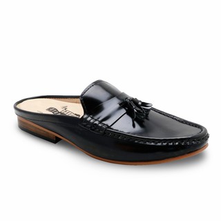 Brown Stone Leather Mazio Mule Loafer European Brush Off Clear Matte Black