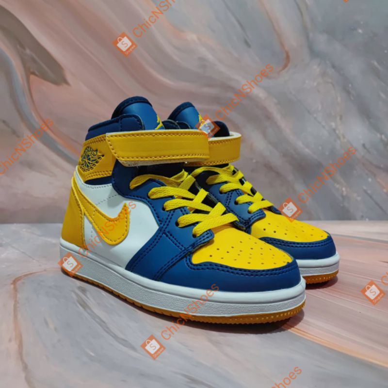 nike-air-jordan-1-รองเท้าผ้าใบ-ลําลอง-สีฟ้า-สีเหลือง-สีขาว-สีน้ําเงิน-สําหรับเด็ก