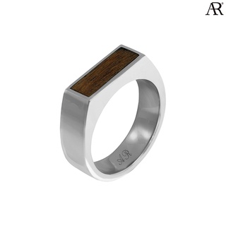 ANGELINO RUFOLO Ring ดีไซน์ Wood แหวนผู้ชาย Stainless Steel 316L(สแตนเลสสตีล)คุณภาพเยี่ยม สีเงิน/สีน้ำตาล