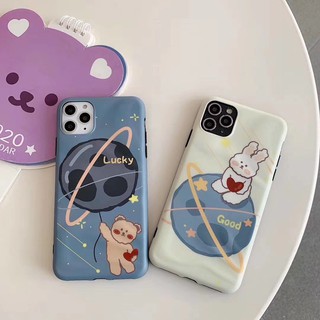 เคสไอโฟน เคสซิลิโคน 11 promax iPhone case เคสนิ่ม เนื้อซิลิโคน for iPhone X XS MAX XR  7+ 8PLUS full coverLuckหมีฟ้า TPU