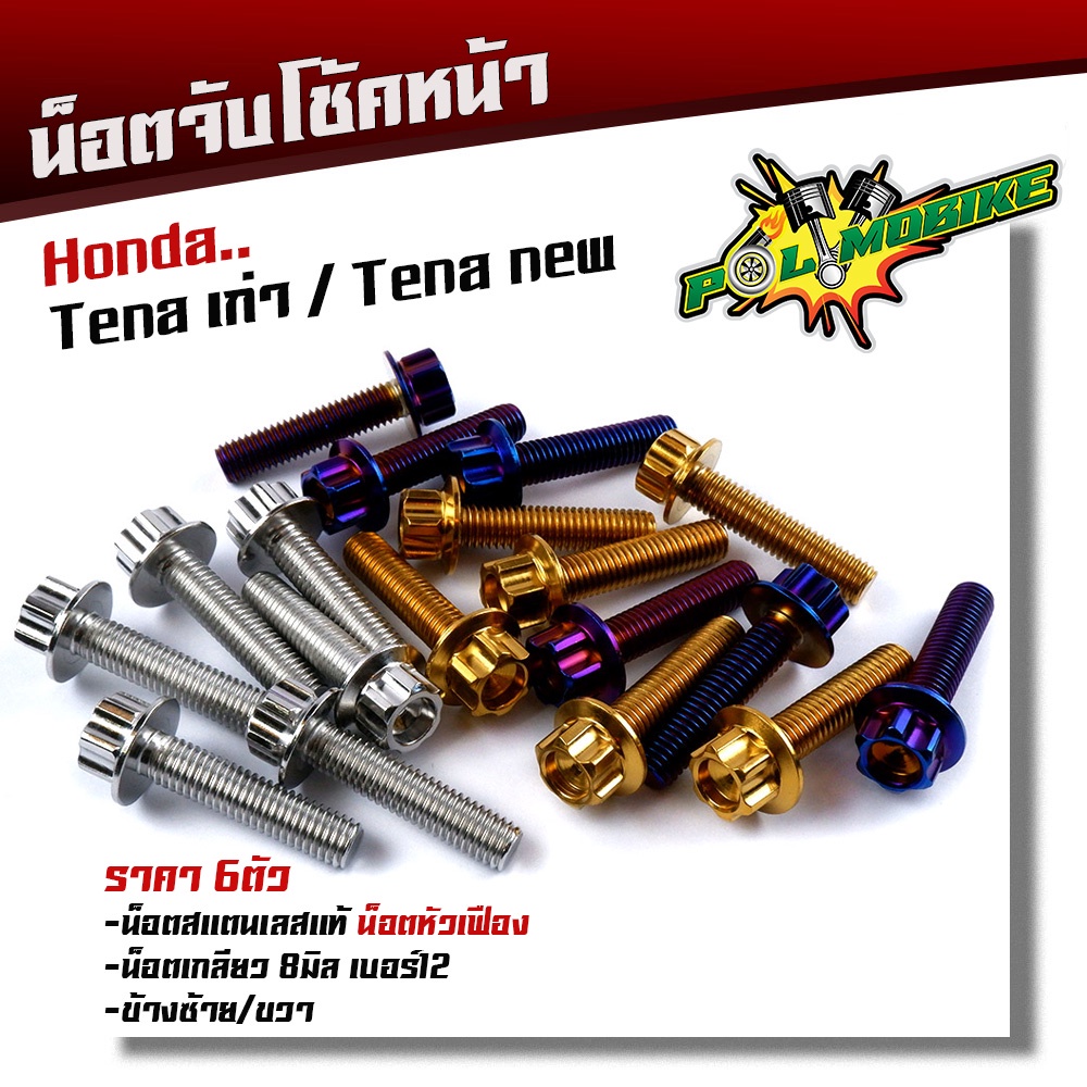 น็อตจับโช้คหน้า TENA ทุกปี เลสแท้100% (1ชุด 6ตัว) น็อตเบอร์12 หัวเฟือง น็อตยึดโช้คเทน่า น็อตโช้ค น็อตยึดโช้คTENA