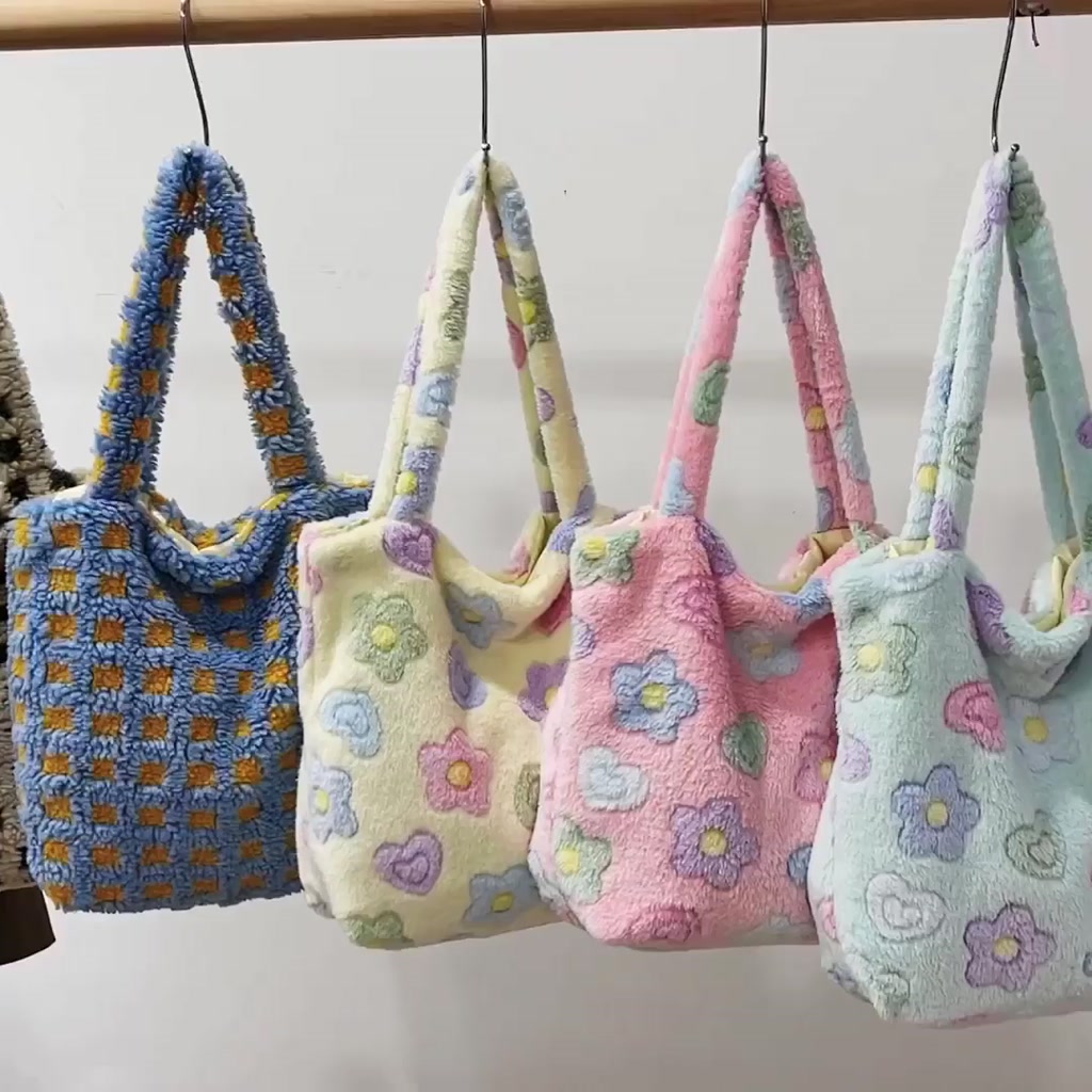beginning-ผู้หญิงplushไหล่กระเป๋าถือฤดูใบไม้ร่วงฤดูหนาวfluffy-retro-top-handleช้อปปิ้งกระเป๋า
