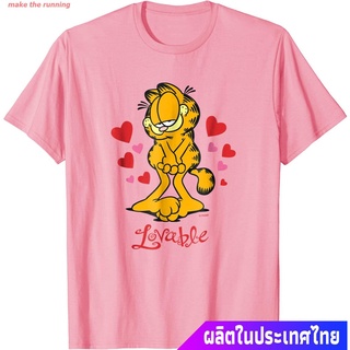 เสื้อยืดผ้าฝ้ายพิมพ์ลายขายดี make the running Garfieldเสื้อยืดลำลอง Garfield Lovable T Shirt Garfield Popular T-shirts เ