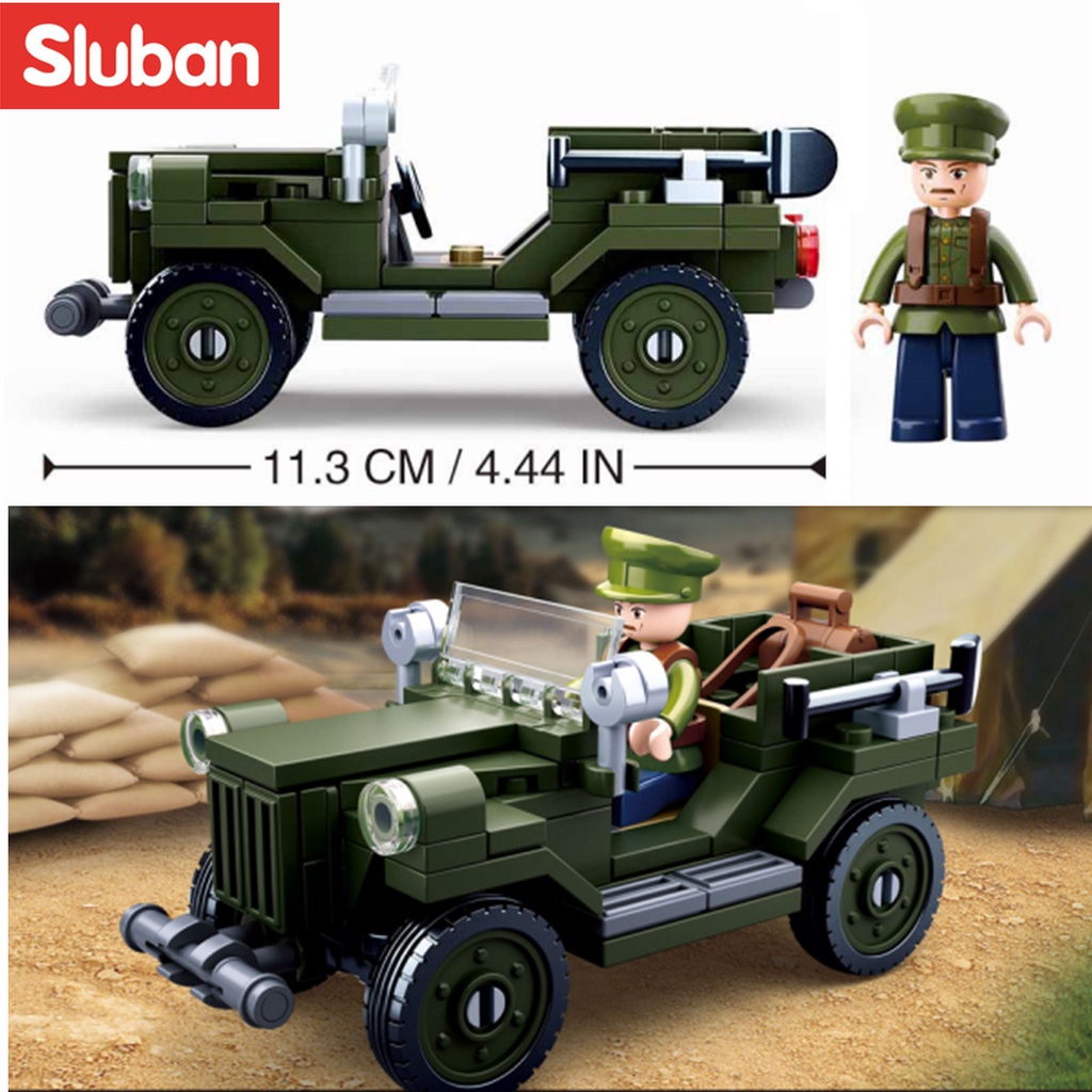 บล็อกตัวต่อ-รถบรรทุก-รถจี๊ปทหาร-sluban-0682-ww2-army-gaz-67-ของเล่นสําหรับเด็ก-112-ชิ้น