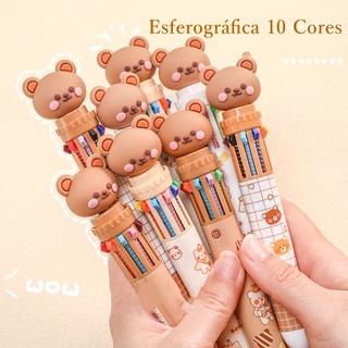 ปากกาลูกลื่น ลายการ์ตูนหมี 10 สี หลากสี สําหรับนักเรียน