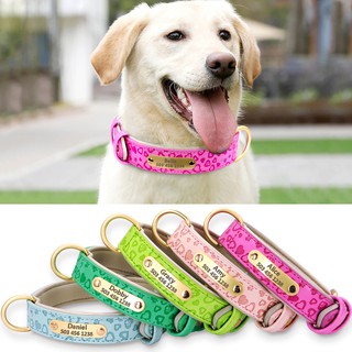 Personalised Small Large Dog Collar Nameplate Soft Padded Leather for Pets ID Tag Engraved for Free Name Phone Cute Love Heart Printed