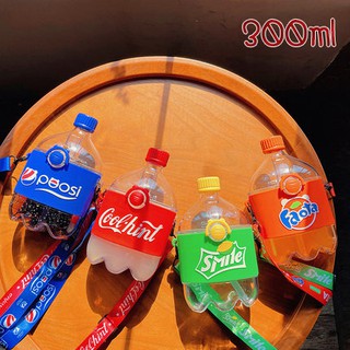 กระติกน้ำ หลอดเด้ง ขนาด300ML ลายน้ำอัดลมน่ารัก เก๋ๆ กำลังฮิต เก็บความเย็น เก็บความร้อน มาพร้อมสายสะพาย
