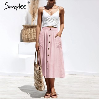 ‼️SALE‼️พร้อมส่ง Simplee PINK Button Front Pockets Long Skirt