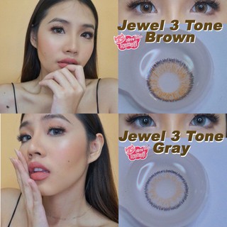 💖 Kitty kawaii ๑ Jewel 3 tone สายตา -00 ถึง -1000 brown gray Contactlens บิ๊กอาย คอนแทคเลนส์ ราคาถูก แถมตลับฟรี