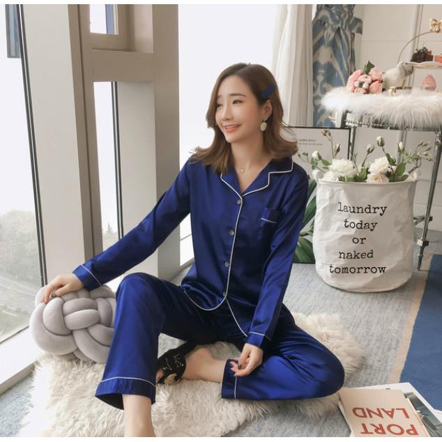 ราคาต่ำสุด-สไตล์ญี่ปุ่นและเกาหลี-ชุดนอนผ้าซาตินสำหรับสุภาพสตรี-7-สี-กางเกง-เสื้อ-m-5xl