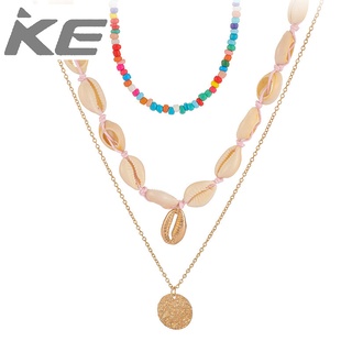 Color Rice Bead Necklace Creative Versatile Ocean Shell MultiPendant Necklace for girls for wo
