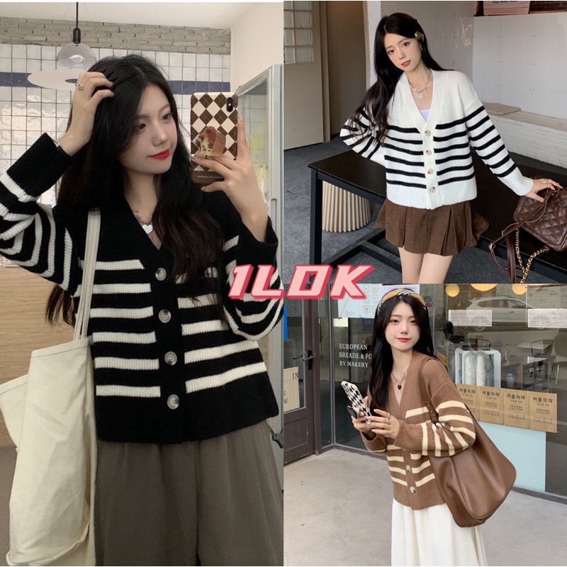 1ldk-พร้อมส่ง-เสื้อไหมพรมถัก-แขนยาวคอวี-กระดุมหน้าแกะได้-9181