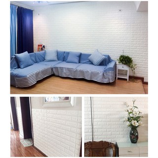 รูปภาพขนาดย่อของวอลเปเปอร์ติดผนัง 3D wallpaper 70*77cm แผ่นใหญ่ มีกาวในตัว สติ๊กเกอร์ติดผนัง 3 มิติ วอลล์เปเปอร์ลายอิฐลองเช็คราคา