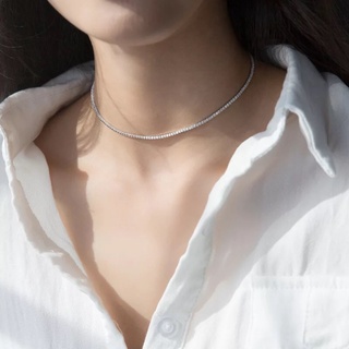 Luxury Cz Rhodium Plated 925SilverSterling Choker โช๊คเกอร์เงินเเท้92.5%  ปราศจากนิกเกิ้ล ใส่ออกงานสวย